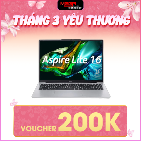 Laptop Acer Aspire Lite 16 Gen 2 AL16-52P-76DU NX.J2SSV.005 Bạc ( Cpu core i7-1355U, Ram 16GBx1, SSD 512GB, Vga Iris Xe Graphics, 16 inch WUXGA IPS 60Hz, Win11 Home, 1Y)