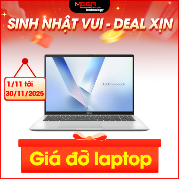 Laptop Asus Vivobook 16 M1607KA-MB091WS Bạc (Cpu AMD Ryzen AI-7-350, Ram 16GB, SSD 512GB, Vga AMD Radeon Graphics, 16 inch WUXGA, Win 11SL, Office, 2Y)