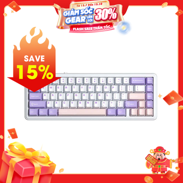 Bàn phím Gaming không dây 3 mode Aula F65 màu Tím, Trắng, Hồng (Nimbus swicth)