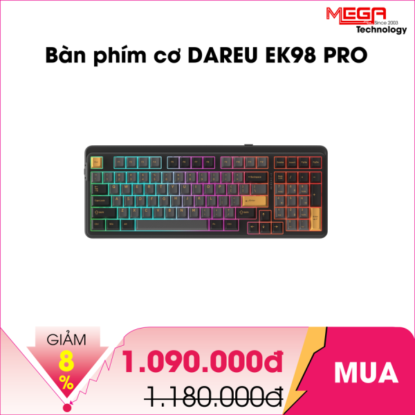 Bàn phím cơ không dây DAREU EK98 PRO Black - Golden Cloud Switch