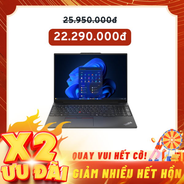 Laptop Lenovo ThinkPad E16 GEN 2-21MA004AVA Đen ( Cpu Ultra 5 125H, Ram 16GB ( 2x8gb), SSD 512GB, Vga ntegrated Intel Arc Graphics, 16 inch WUXGA, Finger Print, NoOS, Vỏ nhôm,2Y)