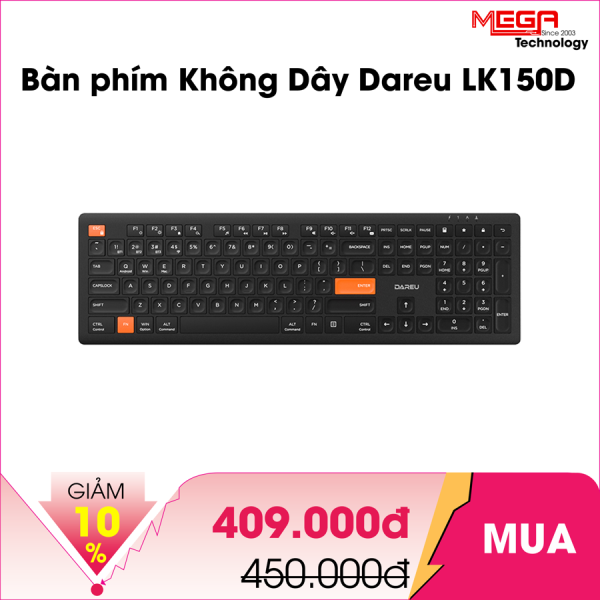 Bàn phím Không Dây Dareu LK150D Black - Orange (Bluetooth, 2.4GHz)