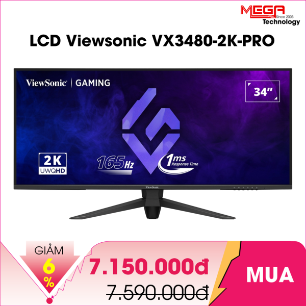 LCD Viewsonic VX3480-2K-PRO 34 Inch 2K UWQHD( 3440 x 1440) VA 165Hz 1ms ( DP,HDMI ,USB-A)