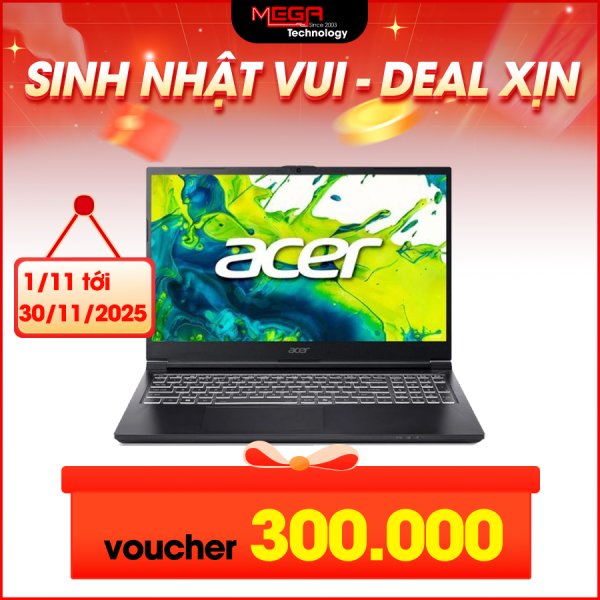 Laptop Acer Gaming Aspire 7 A715-59G-57TU NH.QX6SV.001 Đen ( Cpu i5-12450H, Ram 16gb, SSD 512gb, Vga NVIDIA GeForce RTX 3050 6GB, 15.6 Inch FHD IPS 144Hz, Win 11H, 2Y)