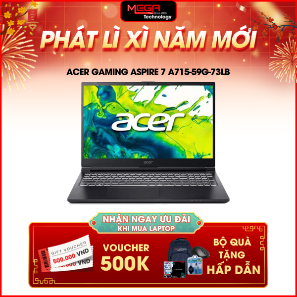 Laptop Acer Gaming Aspire 7 A715-59G-73LB NH.QX6SV.002  Đen ( Cpu i7-12650H, Ram 16gb, SSD 512gb, Vga NVIDIA  GeForce RTX 3050 6GD6, 15.6 Inch FHD IPS 144Hz, Win 11H, 2Y)