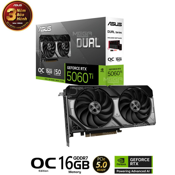 Vga ASUS Dual GeForce RTX 5060 Ti 16GB GDDR7 OC Edition ( DUAL-RTX5060TI-O16G)