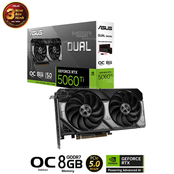 Vga ASUS Dual GeForce RTX 5060 Ti 8GB GDDR7 OC Edition (DUAL-RTX5060TI-O8G)