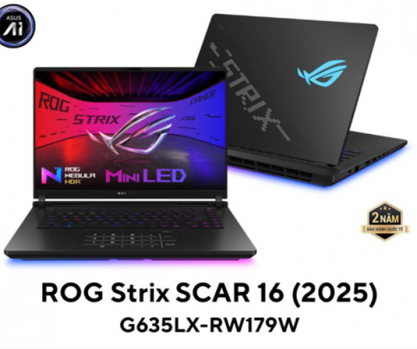 Laptop ASUS ROG Strix SCAR 16 G635LX-RW179W Đen (Cpu Ultra 9-275HX, Ram 64gb ( 2x32gb), SSD 4TB, Vga GeForce RTX 5090 24GB GDDR7, 16 inch 2.5K 240Hz, Win 11H)