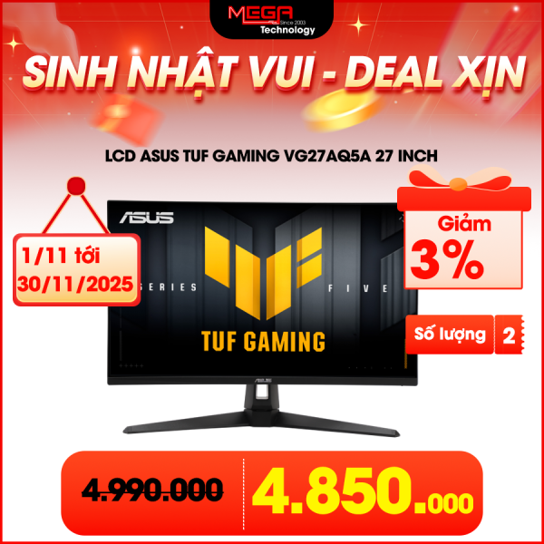 LCD Asus TUF Gaming VG27AQ5A 27 Inch  QHD(2560x1440) 2K Fast IPS 210Hz 0.3ms Loa ( HDMI, DP)
