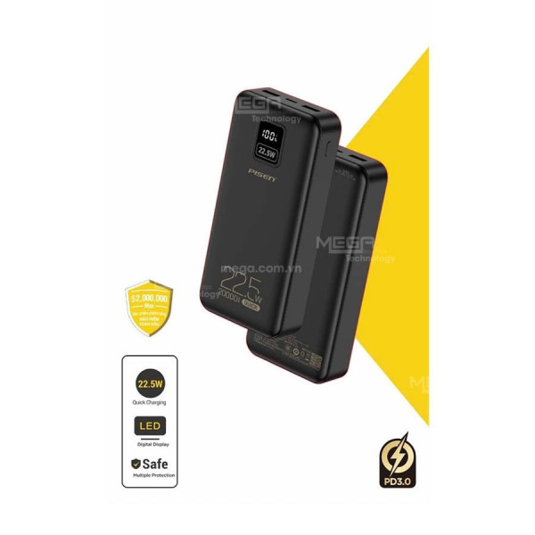 Sạc dự phòng Pisen Quick Power Cube 22.5W 20000mah Đen (L & C) ( TP-D184)