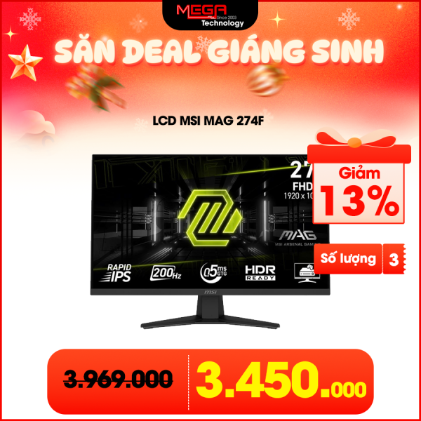 LCD MSI MAG 274F 27 inch FHD Rapid IPS 200Hz 0.5ms ( HDMI, DP)