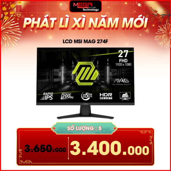 LCD MSI MAG 274F 27 inch FHD Rapid IPS 200Hz 0.5ms ( HDMI, DP)