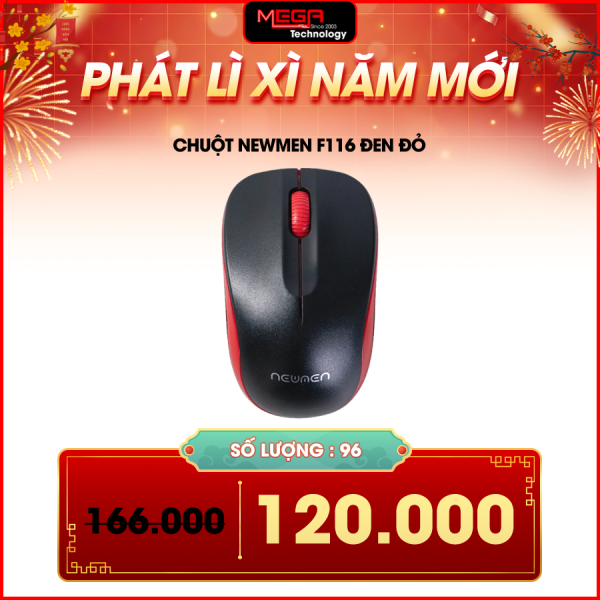 Chuột máy tính không dây Newmen F116, Đen đỏ