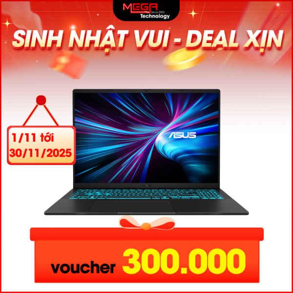 Laptop Asus Gaming V16 V3607VU-RP343W Đen ( Cpu Core 5 210H, Ram 16GB, SSD 512GB, Vga RTX 4050 6GB GDDR6, 16 inch WUXGA 144Hz, Win 11H)