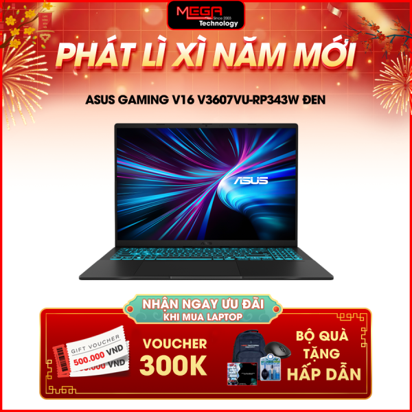 Laptop Asus Gaming V16 V3607VU-RP343W Đen ( Cpu Core 5 210H, Ram 16GB, SSD 512GB, Vga RTX 4050 6GB GDDR6, 16 inch WUXGA 144Hz, Win 11H)