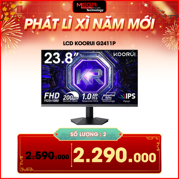 LCD Koorui G2411P 23.8 Inch FHD IPS 200Hz 1ms ( 2 x HDMI, 1 x DP , Audio Out (3.5mm) )