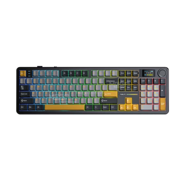 Bàn phím Gaming không dây AULA 3 mode F108 Pro đen xám vàng, Reaper switch