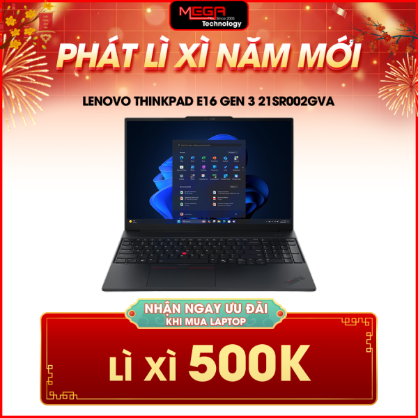 Laptop Lenovo ThinkPad E16 Gen 3 21SR002GVA Đen ( Cpu Ultra 5 225H, Ram 16GB, SSD 512GB, Vga Intel Arc 130T GPU , FingerPrint, 16.0 inch WUXGA, No OS, 2Y)
