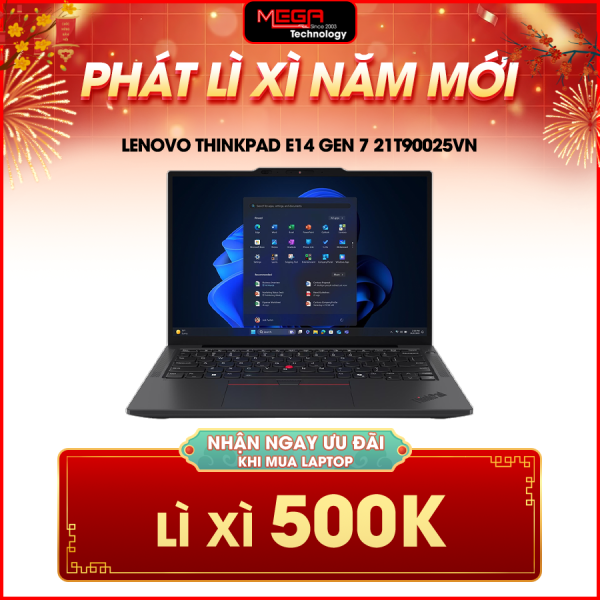 Laptop Lenovo ThinkPad E14 Gen 7 21T90025VN Đen ( Cpu 7-240H, Ram 16GB, SSD 512GB, Vga Intel Graphics, FingerPrint, 14 inch WUXGA,  Win 11H, 2Y)