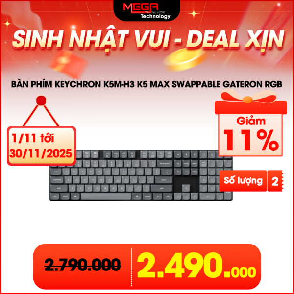Bàn phím cơ không dây Keychron K5M-H3 K5 Max Swappable Gateron RGB Backlight Brown Switch keyboard