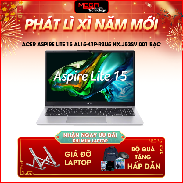 Laptop Acer Aspire Lite 15 AL15-41P-R3U5 NX.J53SV.001 Bạc (Cpu Ryzen 7-5700U, Ram 16GB, SSD 512GB, Vga AMD Radeon, 15.6 inch FHD, Win 11HSL,1Y)