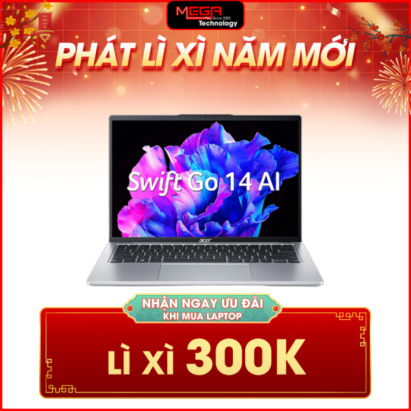 Laptop Acer Swift Go 14 AI SFG14-74T-55HD NX.JF9SV.001 Bạc ( Cpu Ultra 5-225H, Ram 16GB,  SSD 1TB, Vga Intel Arc 130T, Finger Print, Win 11H, 2Y)