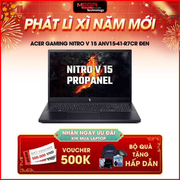 Laptop Acer Gaming Nitro V 15 ProPanel ANV15-41-R7CR NH.QPESV.003 Đen ( Cpu Ryzen 5-7535HS, Ram 16GB, SSD 512GB, Vga GeForce RTX 4050 6GB GDDR6 ,15.6 inch FHD, Win 11HSL, 2Y)