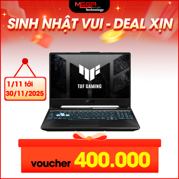 Laptop ASUS TUF Gaming A15 FA506NCG-HN184W Đen ( Cpu Ryzen 7-7445HS, Ram 16GB, SSD 512GB, Vga RTX 3050 4GB GDDR6, 15.6 inch FHD, Win 11H, 2Y)