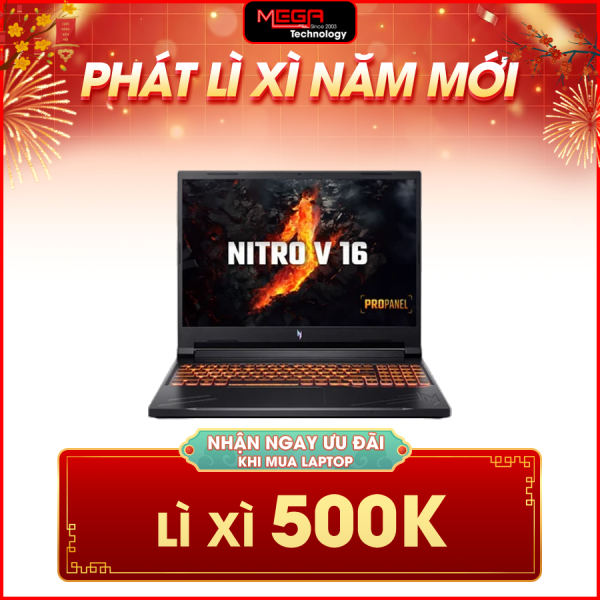 Laptop Acer Gaming Nitro V 16 ProPanel ANV16-41-R7EN NH.QP2SV.004 Đen ( Cpu Ryzen 7 8845HS, Ram 32GB (2x16gb), SSD 512GB, Vga RTX 3050 6GB GDDR6, 16 inch WUXGA, Win 11H, 2Y)
