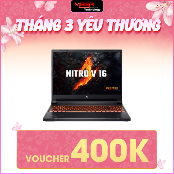 Laptop Acer Gaming Nitro V 16 ProPanel ANV16-41-R7EN NH.QP2SV.004 Đen ( Cpu Ryzen 7 8845HS, Ram 32GB (2x16gb), SSD 512GB, Vga RTX 3050 6GB GDDR6, 16 inch WUXGA, Win 11H, 2Y)