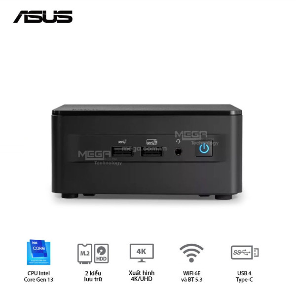 PC Mini ASUS Intel NUC13 PRO Tall RNUC13ANHi3 Đen (Cpu i3-1315U, Ram 8GB, 512GB SSD, Intel UHD Graphics,OS)