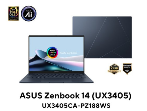 Laptop ASUS Zenbook 14 UX3405CA-PZ188WS Xanh ( Cpu Ultra 7-255H, Ram 32GB, SSD 1TB, Vga Intel Arc Graphics, 14 inch 3K OLED, Win 11H, Office H24, 2Y)