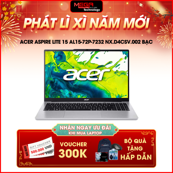Laptop Acer Aspire Lite 15 AL15-72P-7232 NX.D4CSV.002 Bạc ( Cpu i7-13620H, Ram 16GB, SSD 512GB, Vga Intel UHD Graphics, 15.6 inch FHD, Win 11HSL, 2Y)