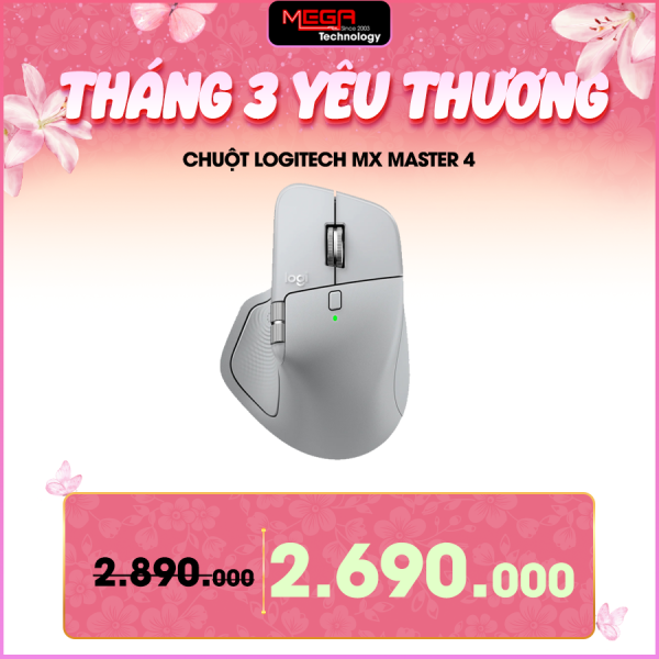 Chuột không dây Logitech MX Master 4 Wireless Bluetooth Xám (Pale Grey) (910-007566)