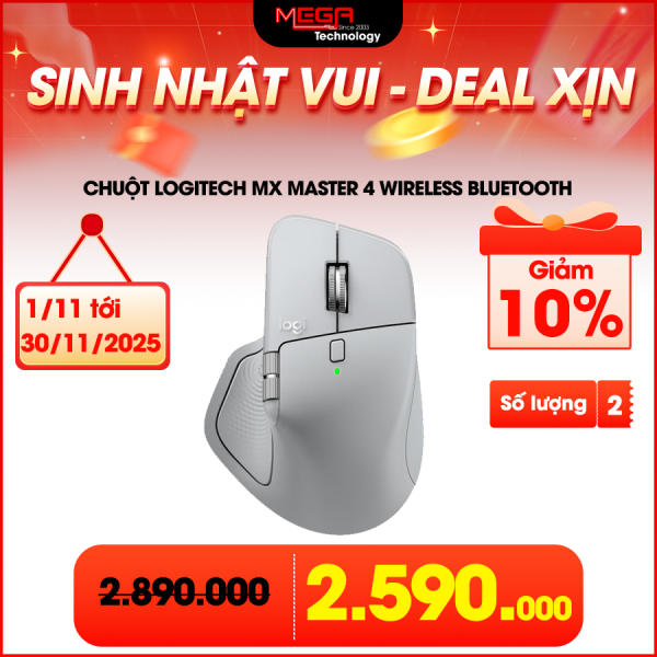 Chuột không dây Logitech MX Master 4 Wireless Bluetooth Xám (Pale Grey) (910-007566)