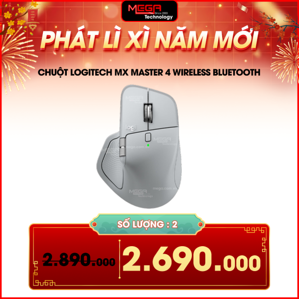 Chuột không dây Logitech MX Master 4 Wireless Bluetooth Xám (Pale Grey) (910-007566)