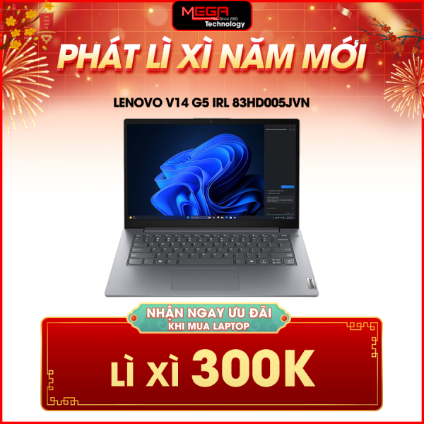 Laptop Lenovo V14 G5 IRL 83HD005JVN Xám ( Cpu i5-13420H, Ram 16GB (2x8GB), SSD 512GB,Vga Intel Graphics,14 inch FHD, Win 11HSL, 2Y)