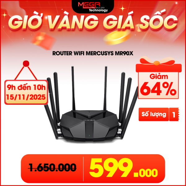 Router Wifi Mercusys MR90X (5.952 Mbps / Wifi 6 / 2.4 GHz / 5 GHz)