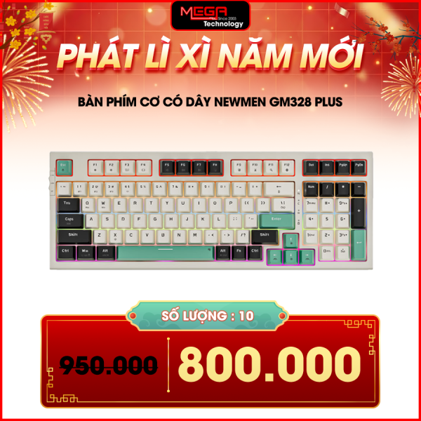 Bàn phím cơ có dây Newmen GM328 Plus, Apricot-black-blue (Tri-mode)