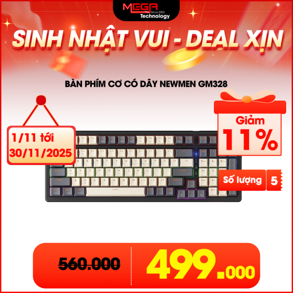  Bàn phím cơ có dây Newmen GM328, Grey-White, red switch, NEW VI