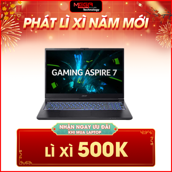 Laptop Acer Gaming Aspire 7 A715-59G-55MD NH.QX6SV.005 Đen ( Cpu Core i5-13420H, Ram 16GB, SSD 512GB, Vga GeForce RTX 3050 6GB GDDR6, 15.6 inch FHD IPS, Win 11HSL, 2Y)