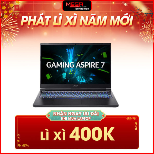 Laptop Acer Gaming Aspire 7 A715-59G-55MD NH.QX6SV.005 Đen ( Cpu Core i5-13420H, Ram 16GB, SSD 512GB, Vga GeForce RTX 3050 6GB GDDR6, 15.6 inch FHD IPS, Win 11HSL, 2Y)