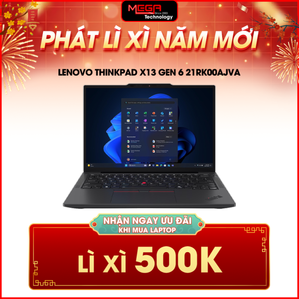 Laptop Lenovo ThinkPad X13 Gen 6 21RK00AJVA Đen (Cpu Ultra 5-225H, Ram 16GB, SSD 1TB, Vga Intel Arc 130T GPU, 13.3 inch WUXGA, No Os, 3Y)