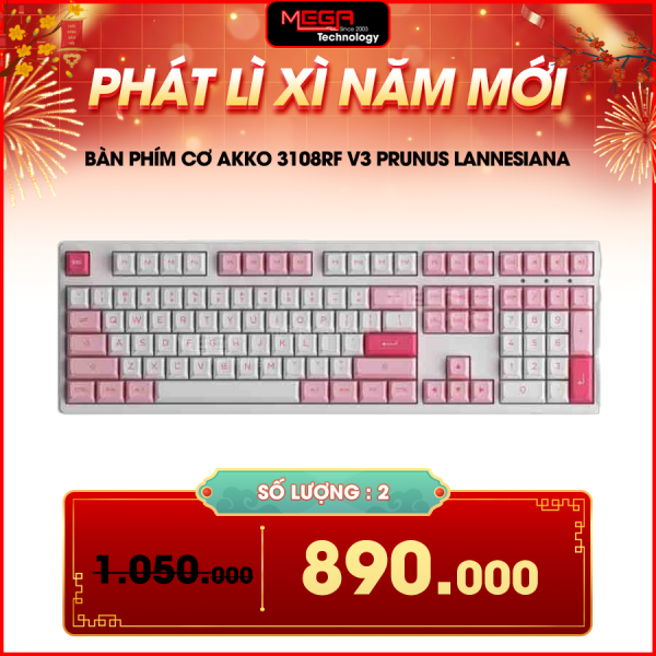 Bàn phím cơ AKKO 3108RF V3 Prunus Lannesiana Frost Pink Switch (2.4GHz / USB Type-C, No LED, No Hotswap)