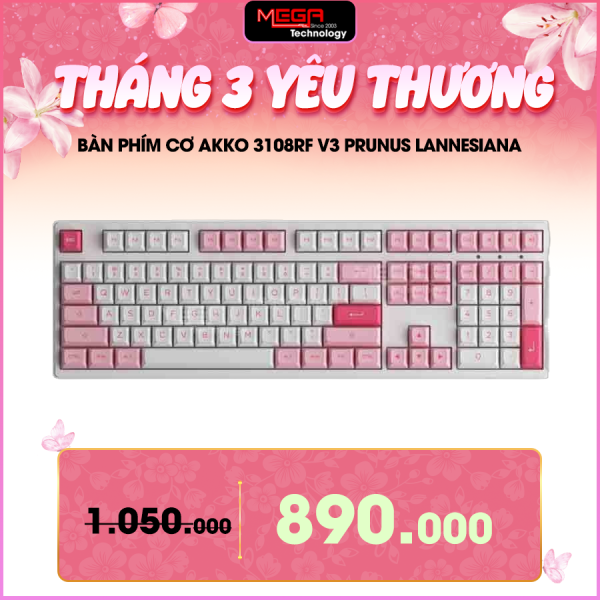 Bàn phím cơ AKKO 3108RF V3 Prunus Lannesiana Frost Pink Switch (2.4GHz / USB Type-C, No LED, No Hotswap)