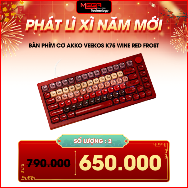Bàn phím Cơ AKKO Veekos K75 Wine Red Frost Pink Switch
