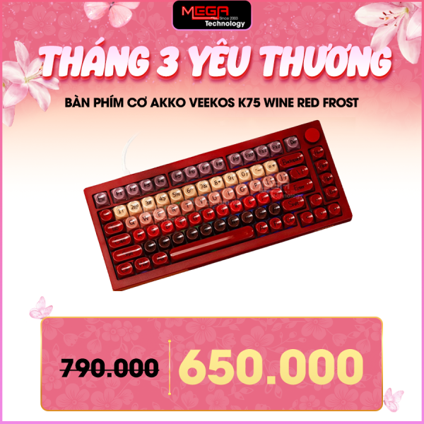 Bàn phím Cơ AKKO Veekos K75 Wine Red Frost Pink Switch