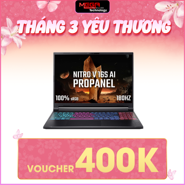 Laptop Acer Gaming Nitro V 16 AI ProPanel ANV16S-61-R9ZV Đen (Cpu Ryzen AI 7-350, Ram 32GB (2x16GB), SSD 1TB, Vga GeForce RTX 5060 8GB GDDR7, 16.0 inch 2K+, Win 11H, 2Y)