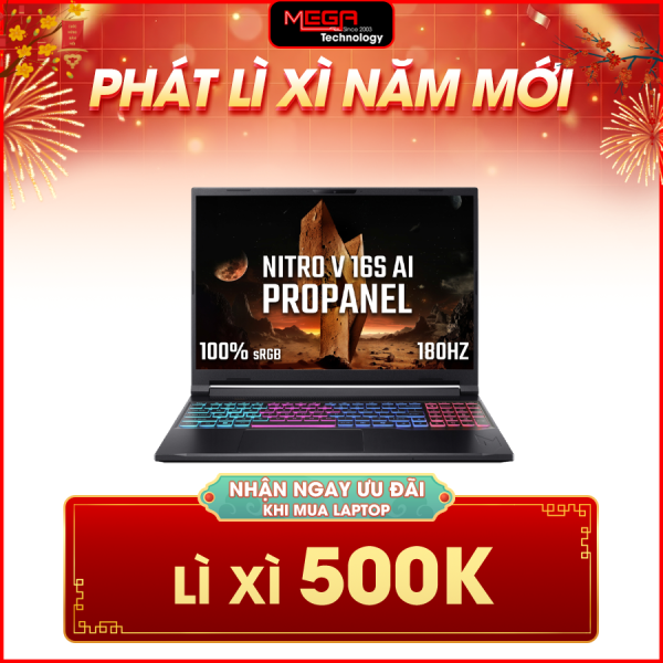 Laptop Acer Gaming Nitro V 16S AI ProPanel ANV16S-41-R337 NH.QZZSV.002 Đen (Cpu Ryzen 7-260, Ram 16GB, SSD 1TB, Vga RTX 5050 8GB GDDR7, 16 inch WUXGA, Win 11HSL,2Y)