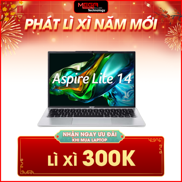 Laptop Acer Aspire Lite 14 Gen 2 AL14-52M-52UU NX.J39SV.003 Bạc (Cpu i5-1335U, Ram 16GB, SSD 512GB, Vga intel UHD Graphics, 14.0 inch 2.2K, Win 11HSL, 1Y)